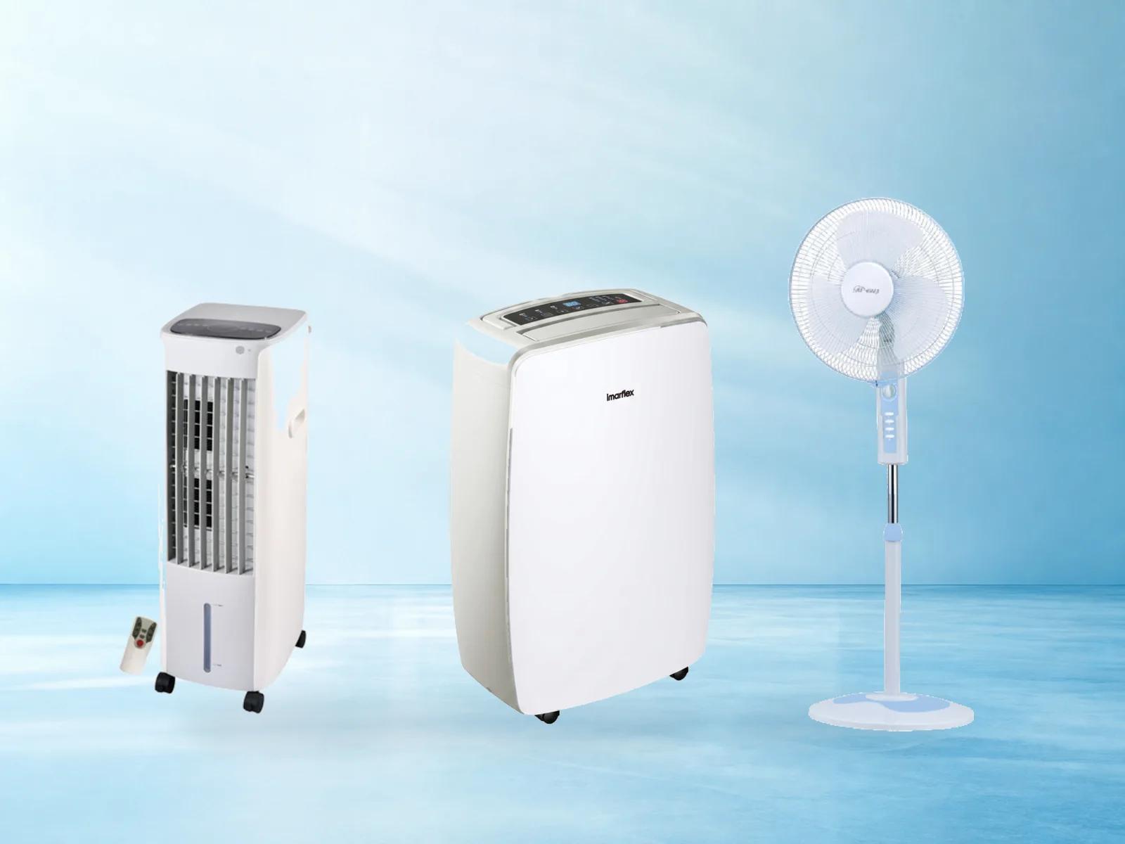 季節電器實物：伊瑪牌冰冷風機、抽濕機及法國名家座地扇