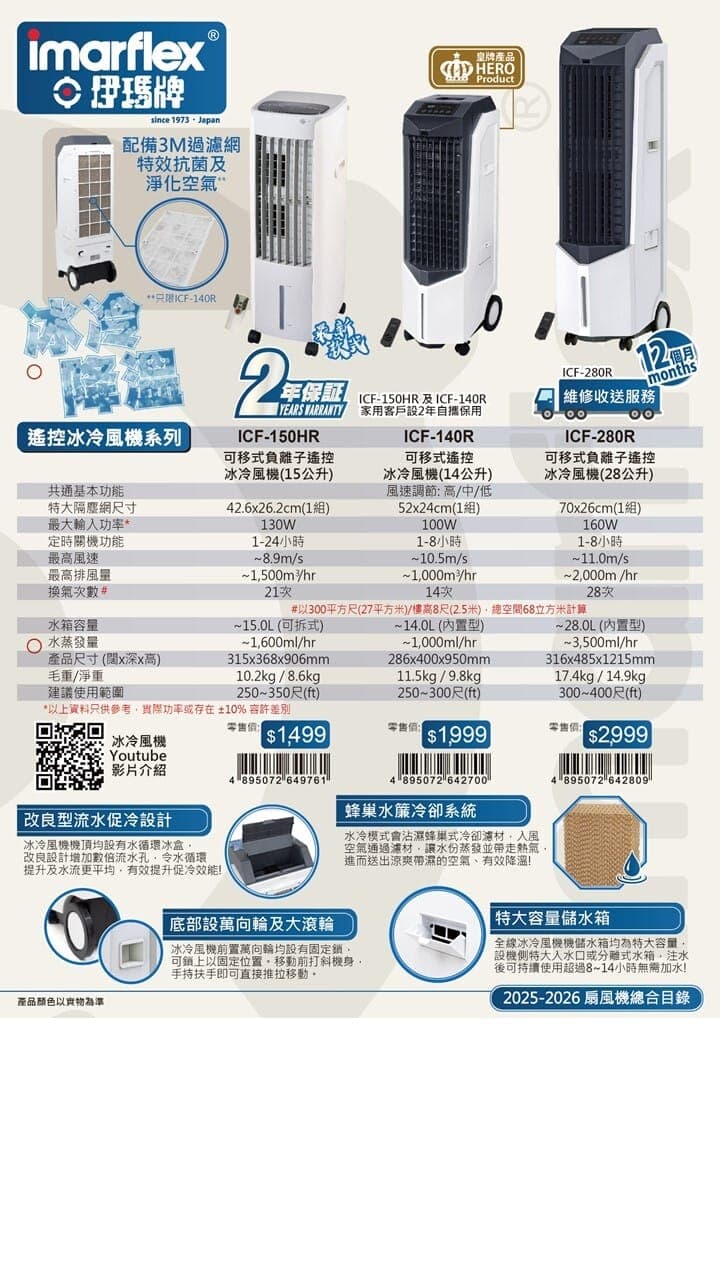 "伊瑪牌" 可移式負離子遙控冰冷風機(15公升) 產品詳情圖片 1